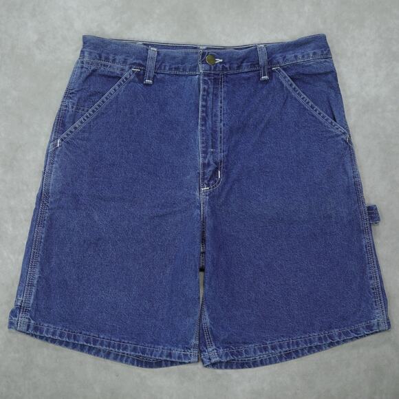 Vintage Carhartt WU1998 Dark Blue Denim Workwear Carpenter Shorts 30x7.5 - Picture 2 of 11